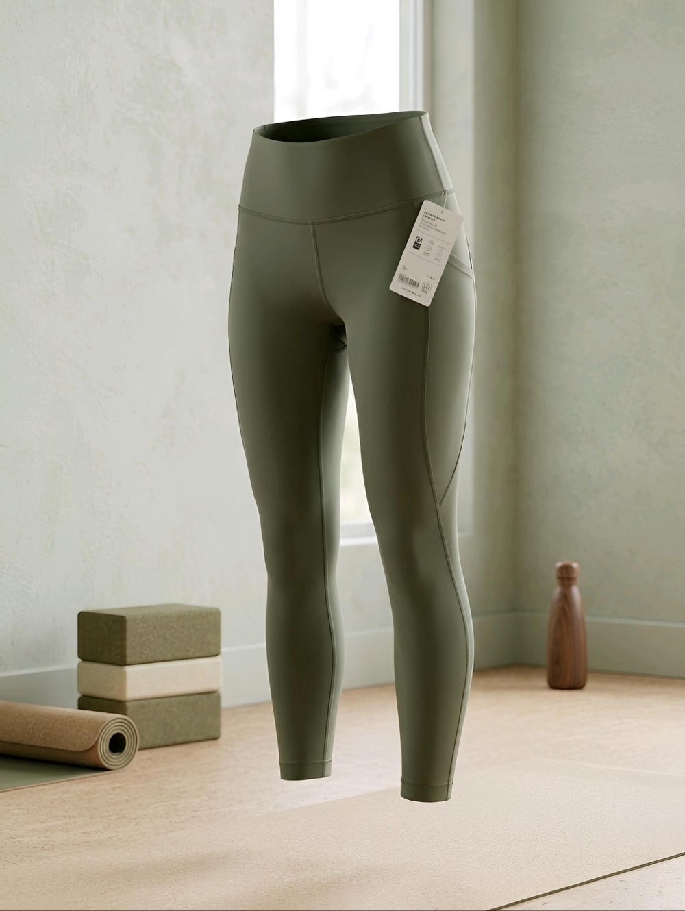 NWT Athleta Womens Olive Green Interval Stash 7/8 Tight Leggings Yoga Size M